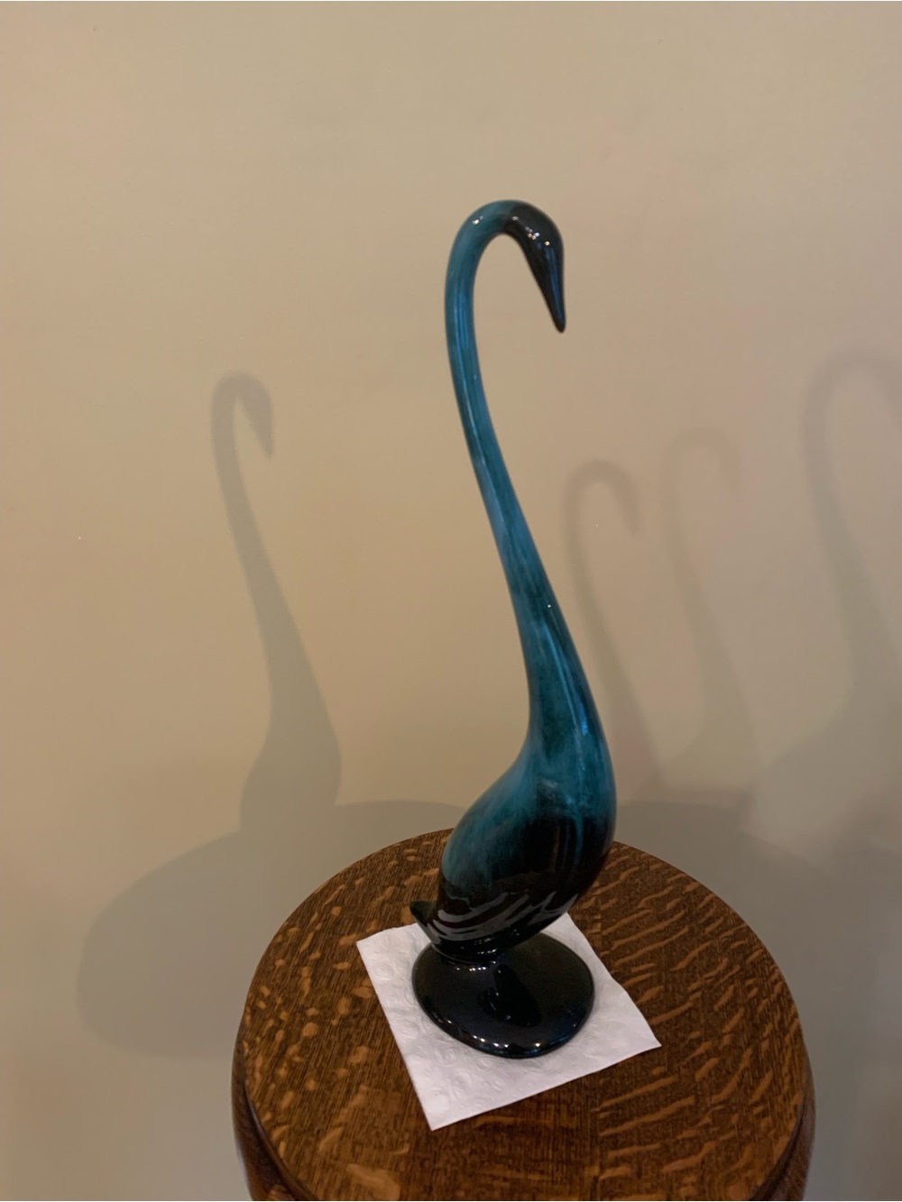 Teal Blue Glass Swan Sculpture - Decorative Home Ceramic Art